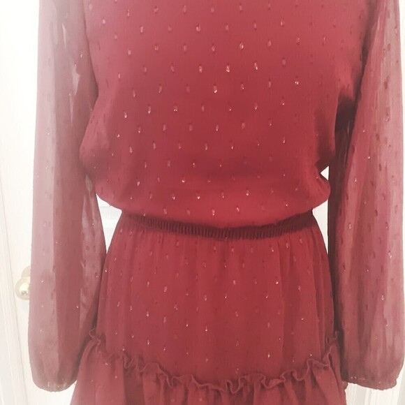 Express Sequin Sheer Long Sleeve Lightweight Ruffle Tiered Layer Lined Dress - Picture 8 of 11